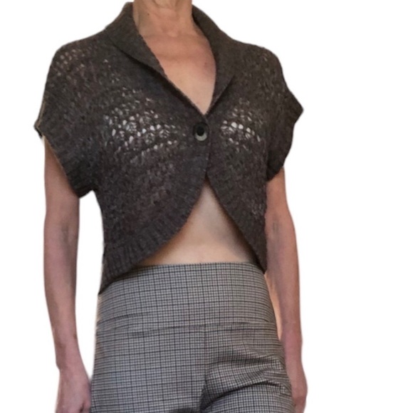 Denver Hayes eclectic Crochet Cropped Shrug Brown Vest  size medium - Picture 10 of 10
